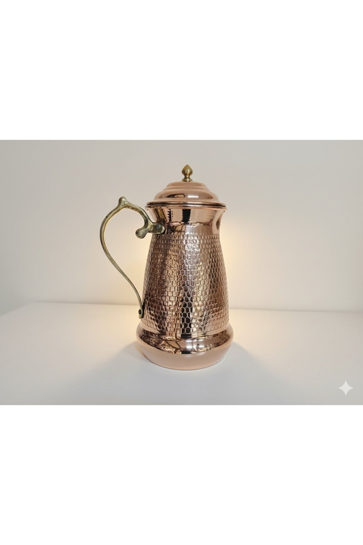 Bakır Zımbalı Sürahi, Bardak Takımı (2 Bardak) Metalik