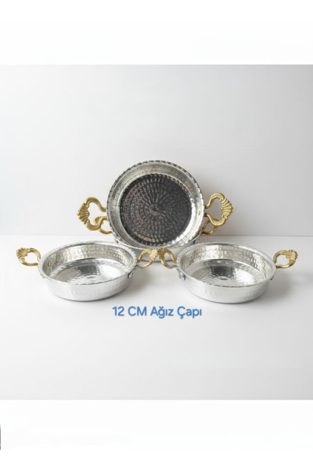 Bakır 3'lü Kalaylı Kahvaltılık Çerezlik 12 CM Gri