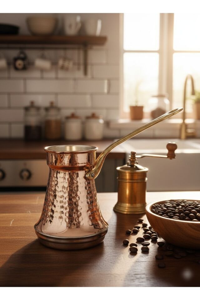 Armoni Bakır Cezve İndiksiyon Taban, Pirinç Kulp, Geniş Taban 6-7 Kişilik Çok Renkli
