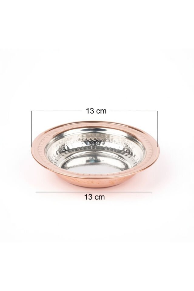 Bakır Dondurma Kahvaltı Çerez Tabağı, 13 CM Kırmızı Kordonlu, İçi Kalaylı (2'li) Bakır