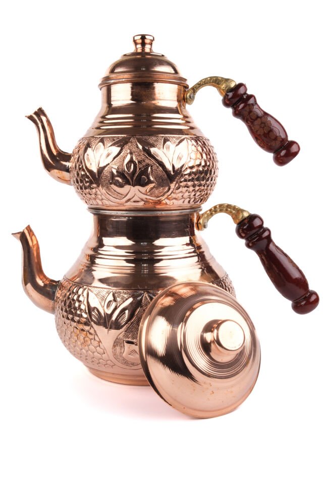 BAKIR İŞLEMELİ LALE ÇAYDANLIK KALIN SAC-OCAKLI BAKIR