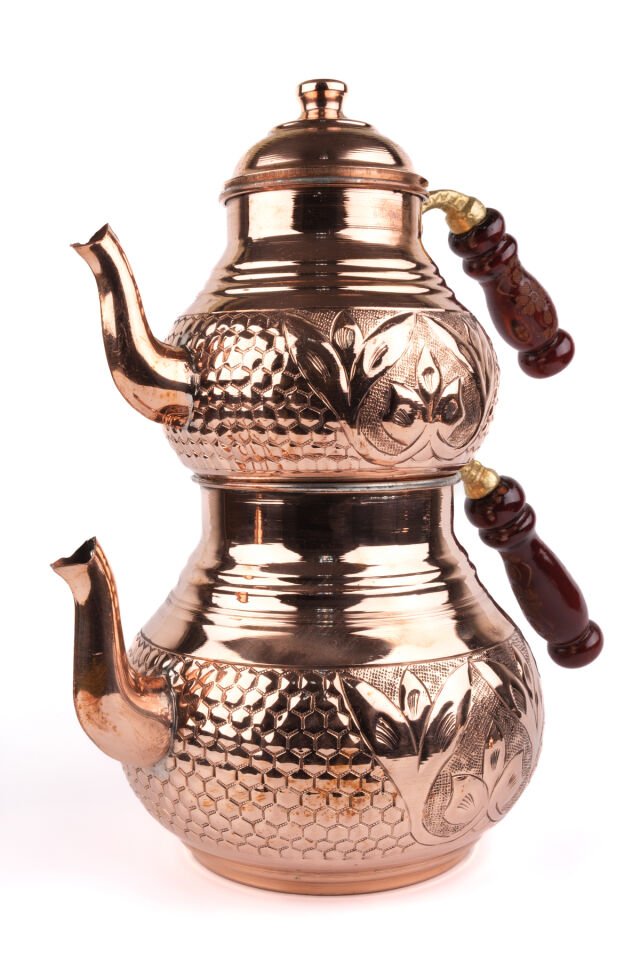 BAKIR İŞLEMELİ LALE ÇAYDANLIK KALIN SAC-OCAKLI BAKIR