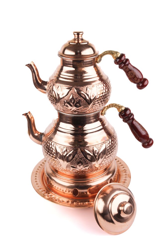 BAKIR İŞLEMELİ LALE ÇAYDANLIK KALIN SAC-OCAKLI BAKIR