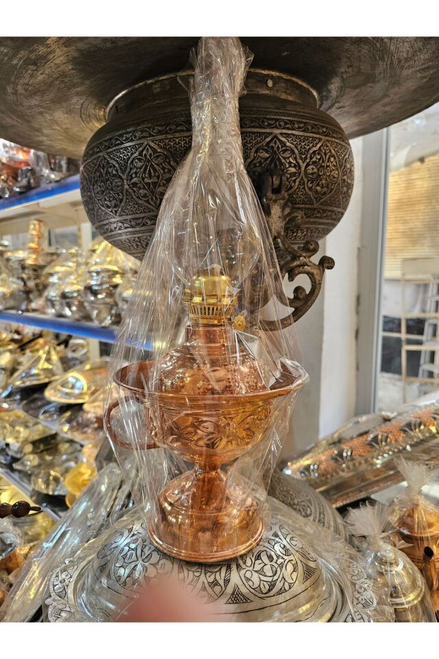 Bakır Büyük Gaz Lambası Masaüstü. 40 cm Bakır - 40 x 18