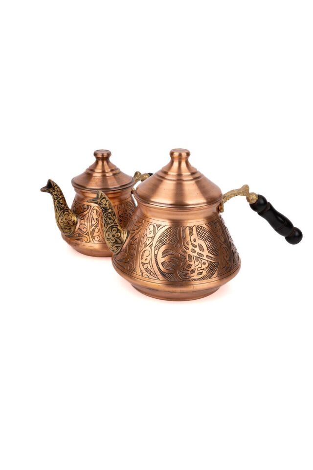 Bakır Selçuk TUĞRA motifli Çaydanlık Skoçlu Bakır