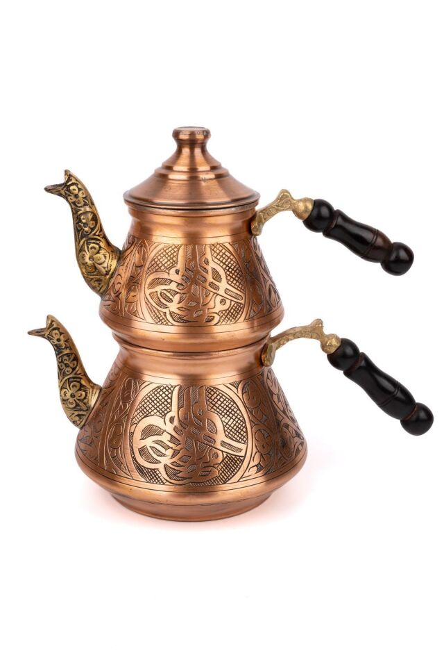Bakır Selçuk TUĞRA motifli Çaydanlık Skoçlu Bakır