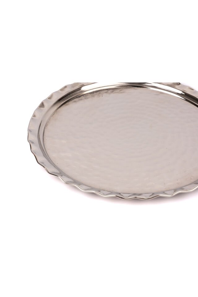Bakır kalaylı çekiçli tepsi 28 Gümüş - 28 x 28