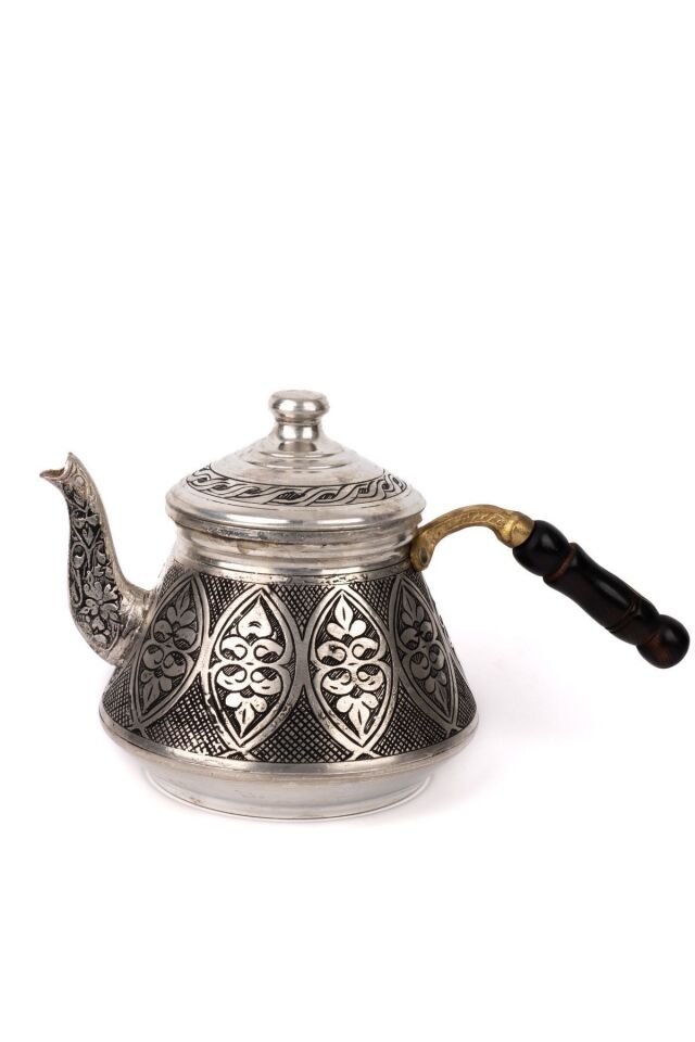 Bakır Selçuk El Oyması Eskitme Çaydanlık 01 Gümüş
