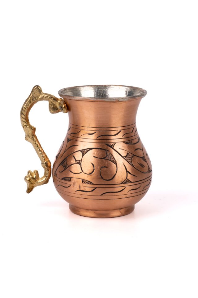 Klasik Desenli Oyma Bakır Ayran Bardağı/Maşrapa 3'Lü BAKIr