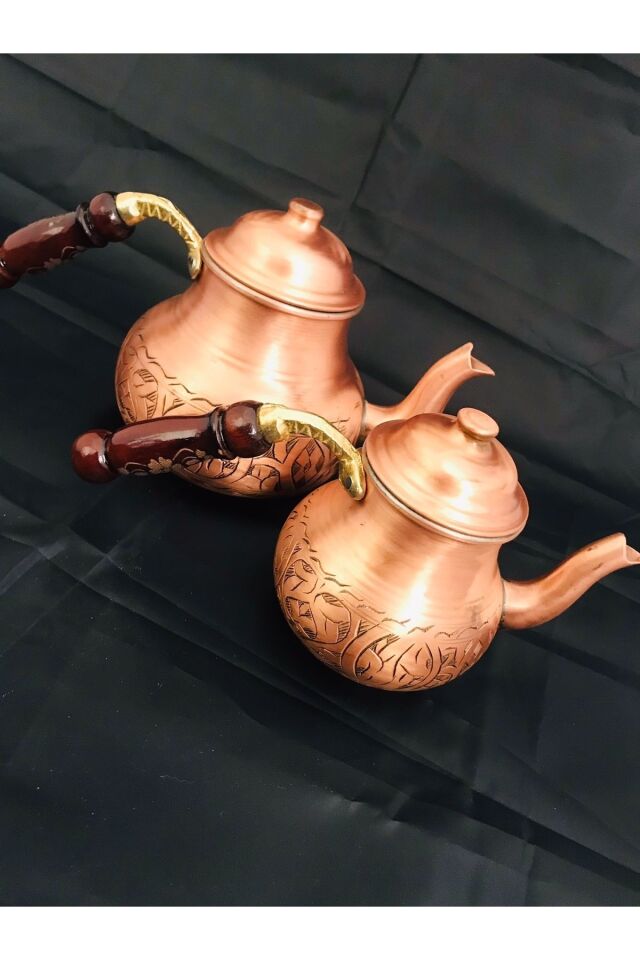 Bakır Küçük Oyma Çaydanlık Bakır
