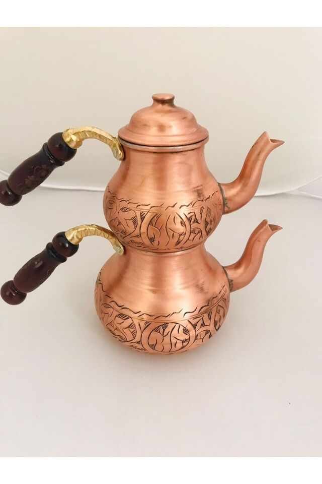 Bakır Küçük Oyma Çaydanlık Bakır