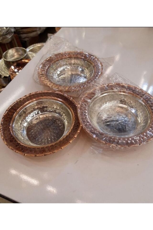 Bakır Tabak Seti 3.lü 11.5 Cm Bakır ve gümüş - 11 x 11