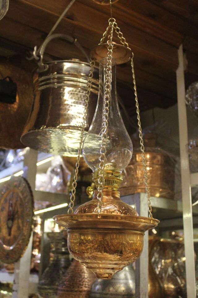 Askılı Büyük Gaz Lambası Bakır