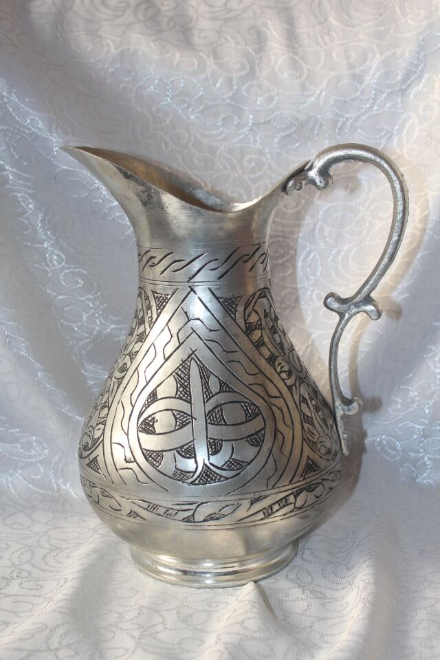 Bakır Oyma Sürahi Gümüş rengi