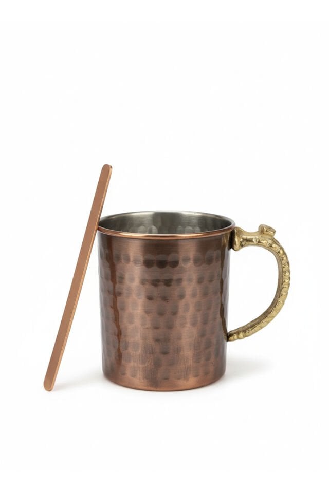 Bakır Pirinç Kulplu Mule Bardak (Bakır Çubuklu-Kalaylı)