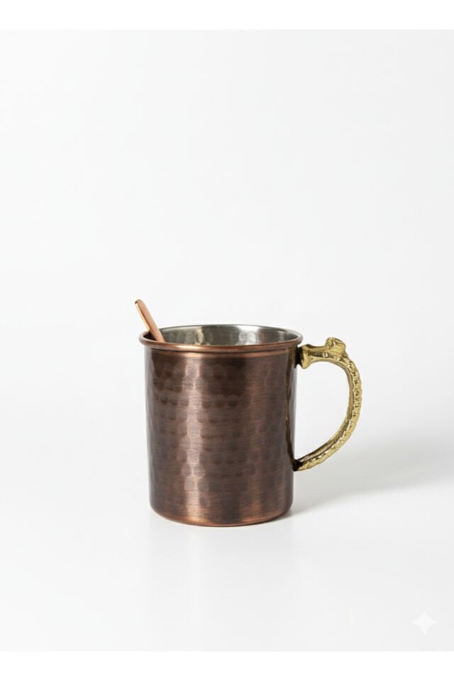 Bakır Pirinç Kulplu Mule Bardak (Bakır Çubuklu-Kalaylı)