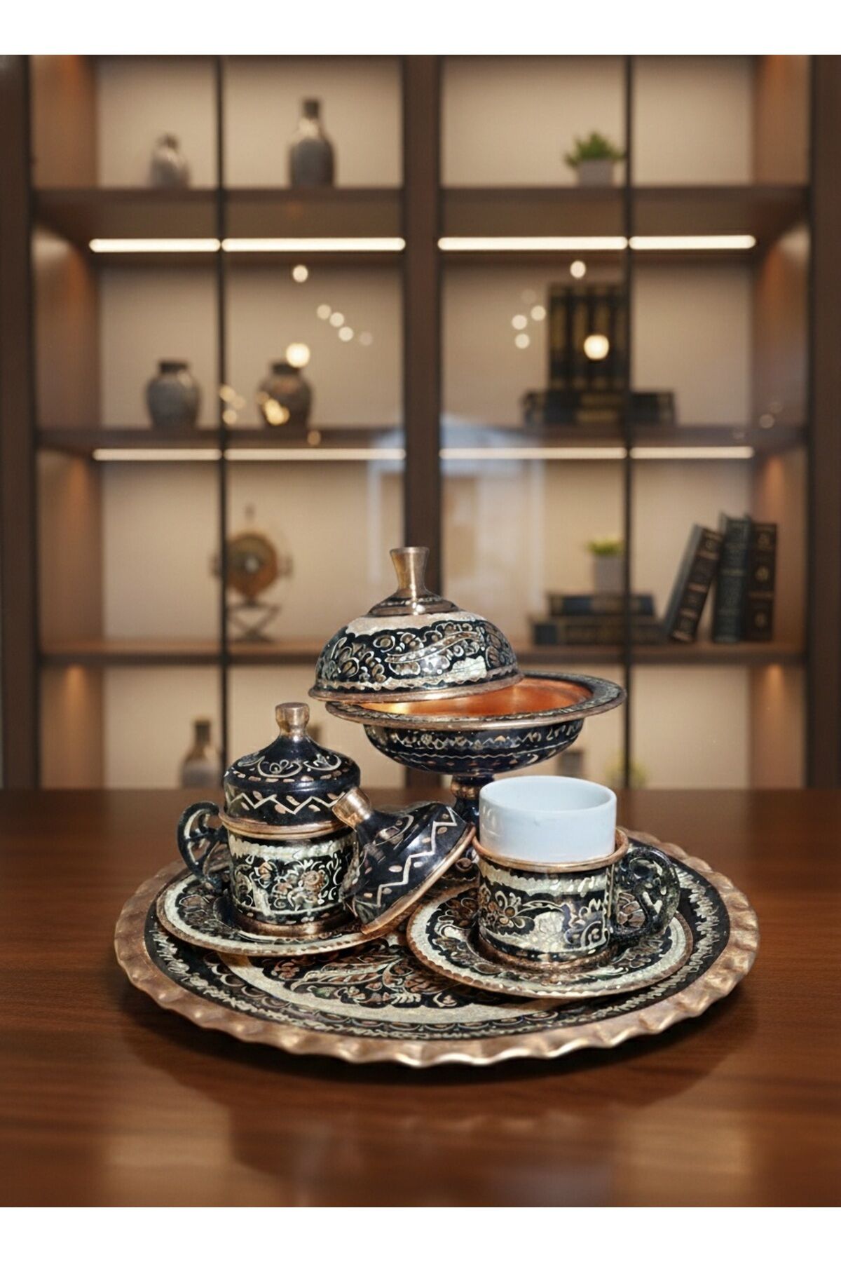 Bakır Erzincan El İşlemeli Kahve Seti E1