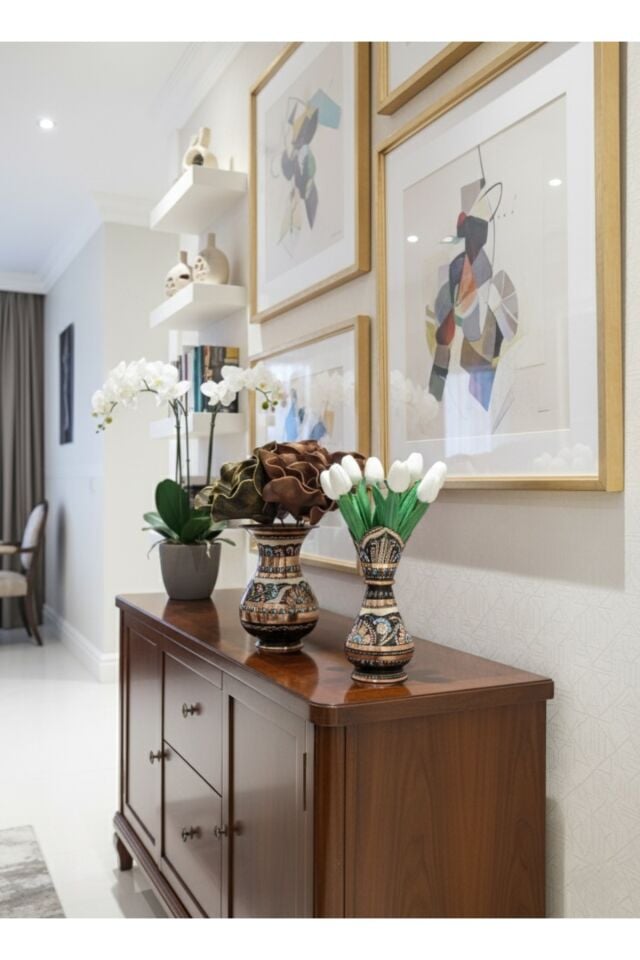 Bakır Mineli Vazo Seti -gülçiçek-