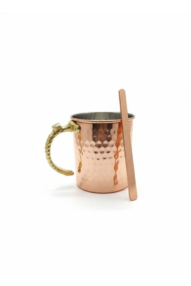 Bakır Kupa Bardak, Pirinç Kulplu, Bakır Çubuklu