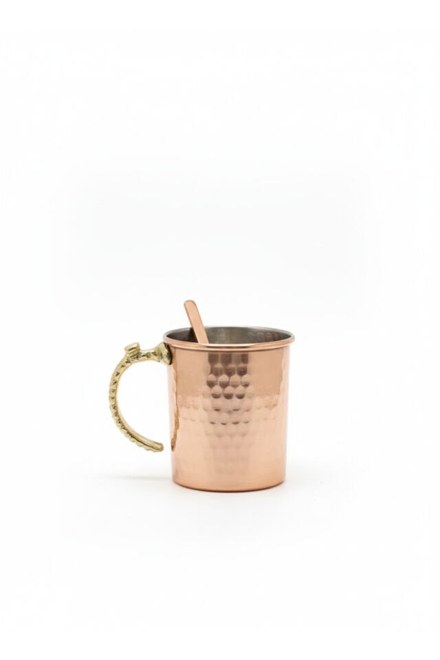 Bakır Kupa Bardak, Pirinç Kulplu, Bakır Çubuklu