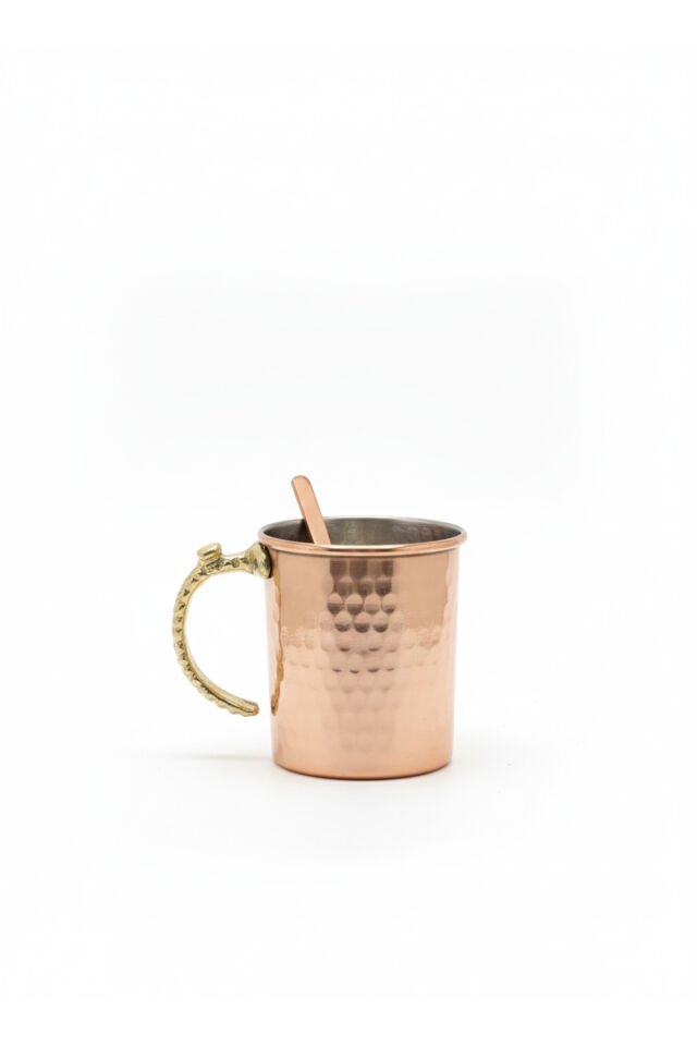 Bakır Kupa Bardak, Pirinç Kulplu, Bakır Çubuklu