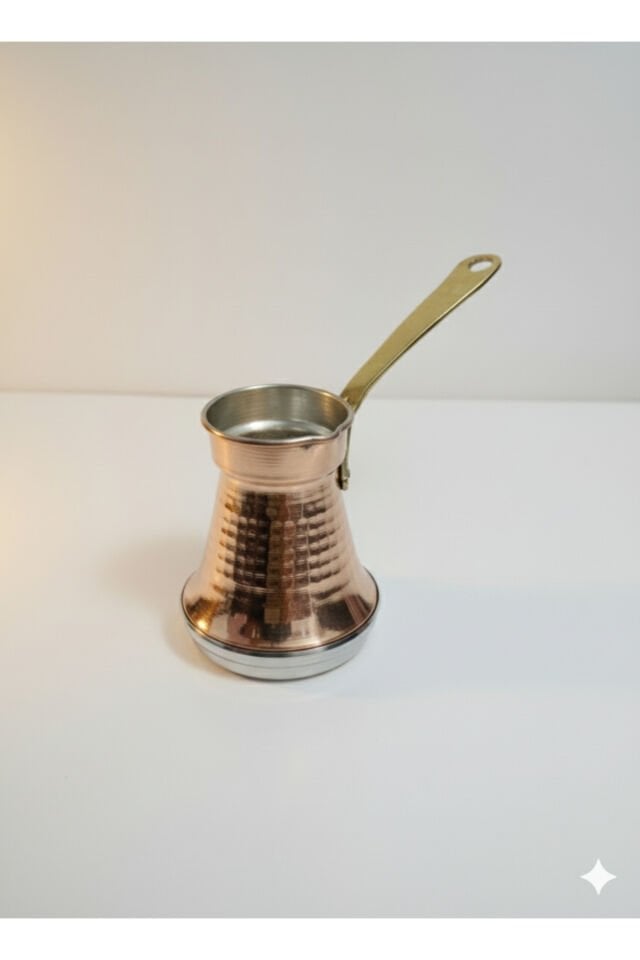 Armoni Bakır Cezve İndiksiyon Taban, Pirinç Kulp, Geniş Taban 6-7 Kişilik