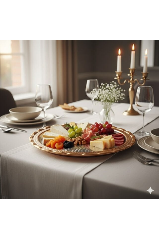 Bakır Kırmızı Kordonlu Tepsi (25 CM)