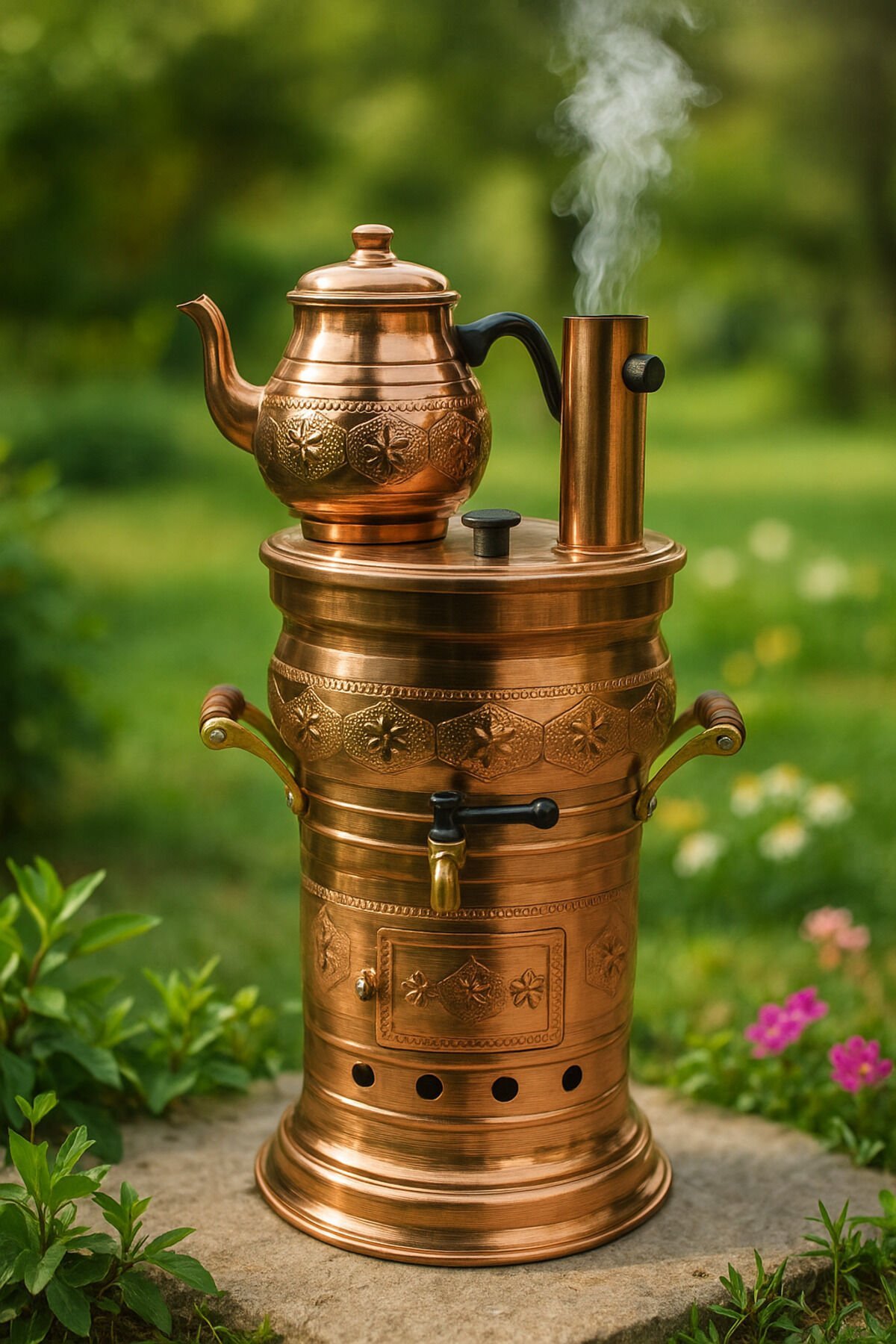 Bakır Odunlu Semaver El Yapımı 7 LT (Mangal Kısmı Ayrılabilir)