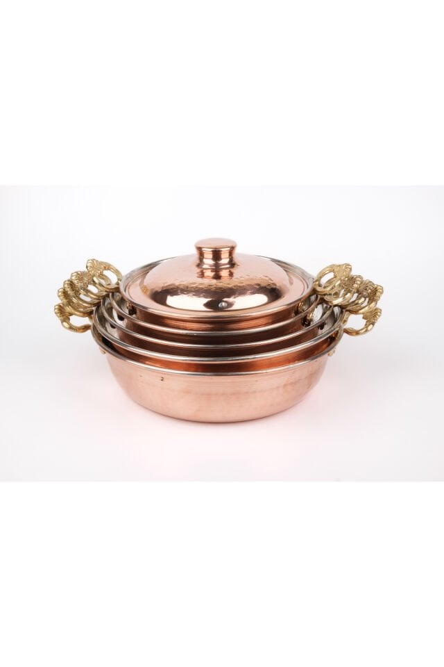 Bakır Karnıyarık Pilav Tencere Seti 3'lü 6 Parça