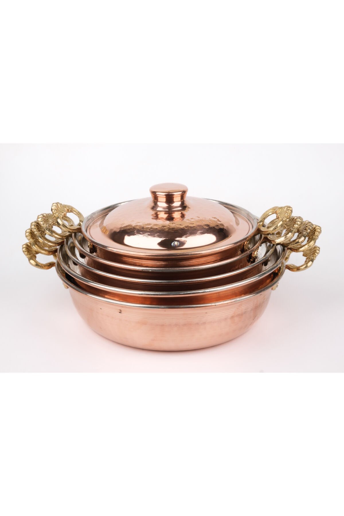 Bakır Karnıyarık Pilav Tencere Seti 3'lü 6 Parça