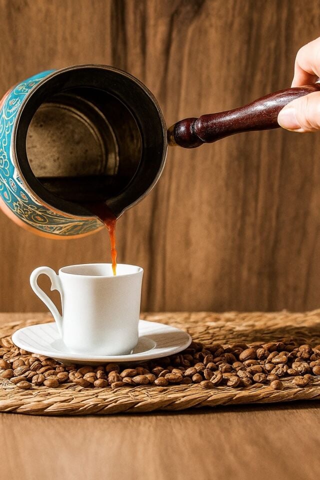 Bakır Cezve Tombik el işlemeli 4 kişilik