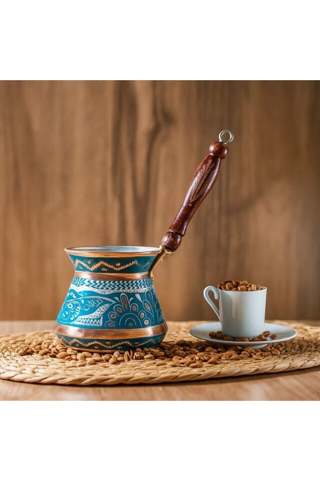 Bakır Cezve Tombik el işlemeli 4 kişilik