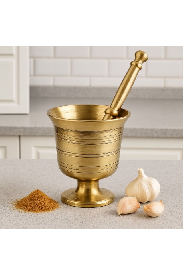 Pirinç Havan 3 No, Ağırlık 1200 Gr,ağız 9.5 Cm,boy 10.5 Cm,derinlik 7.5 Cm