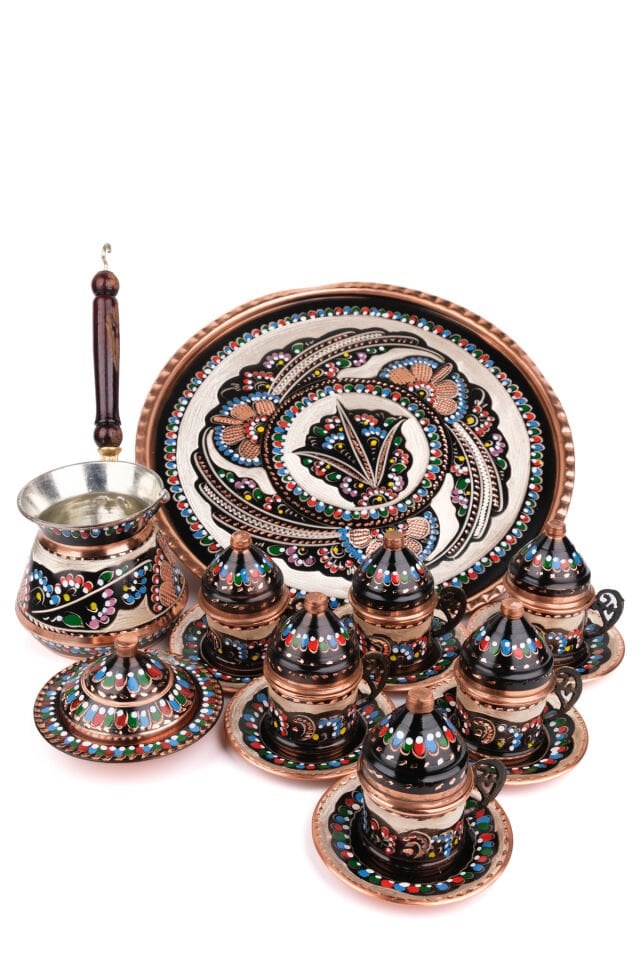 Bakır Mine Işlemeli Kahve Seti N3