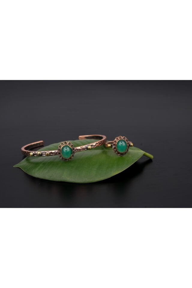 Bakır Bilezik Taşlı Yüzüklü