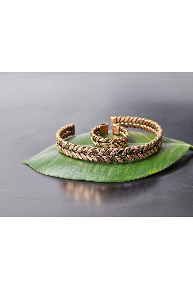 Bakır Bilezik Burma Yüzüklü Taşlamalı