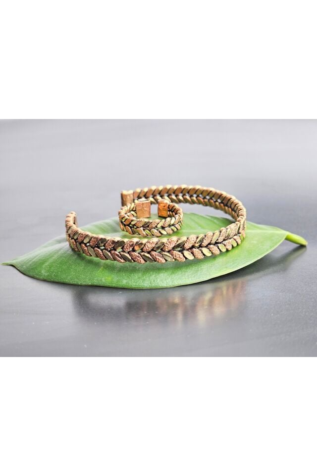 Bakır Bilezik Burma Yüzüklü Taşlamalı