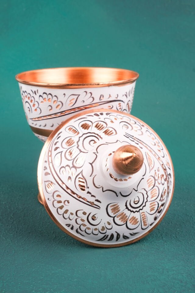 Bakır Erzincan El Işlemeli Şekerlik/1 Beyaz