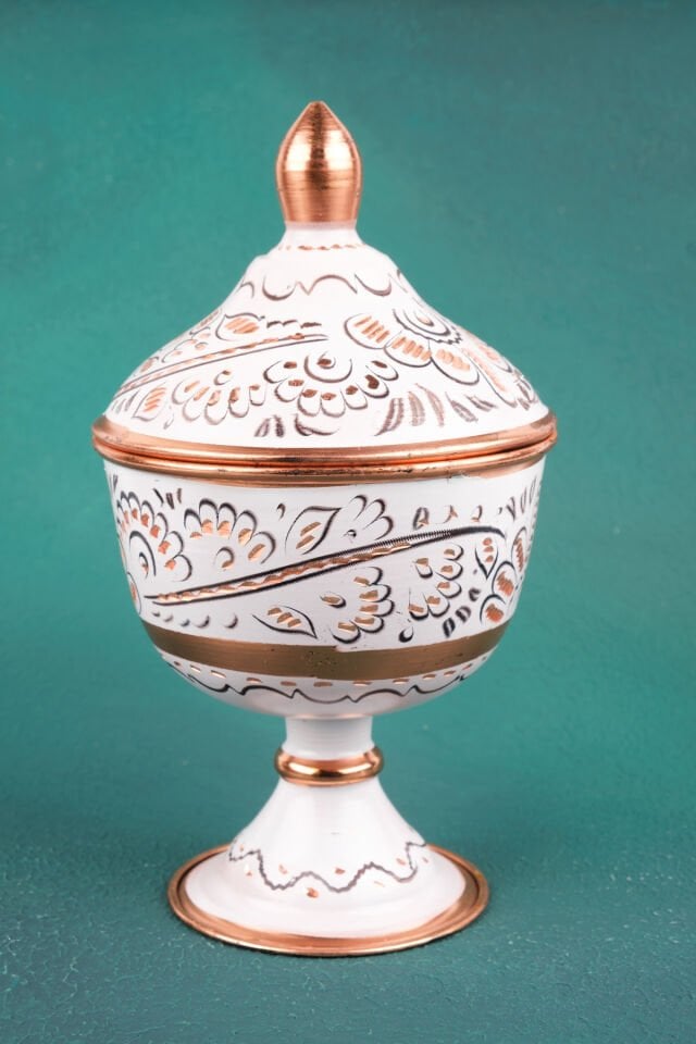 Bakır Erzincan El Işlemeli Şekerlik/1 Beyaz