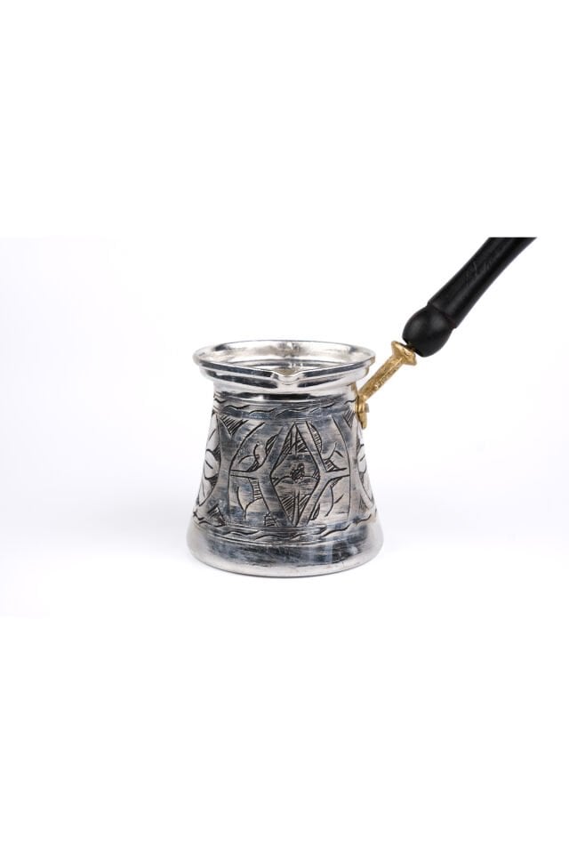 Bakır Cezve Seti 3'lü Çiçek Oymalı, Kalaylı