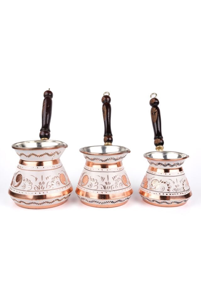 Bakır Cezve Erzincan El Işleme 3'lü Set Tombik