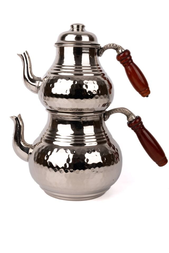 Bakır Büyük Çekiç Dövme Çaydanlık Nikelli