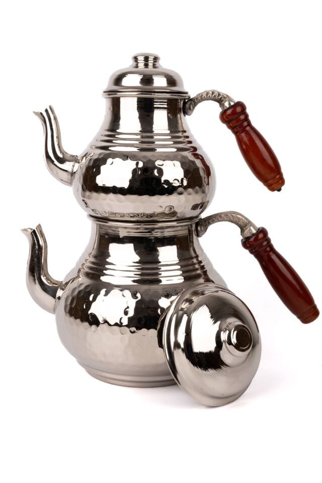 Bakır Büyük Çekiç Dövme Çaydanlık Nikelli