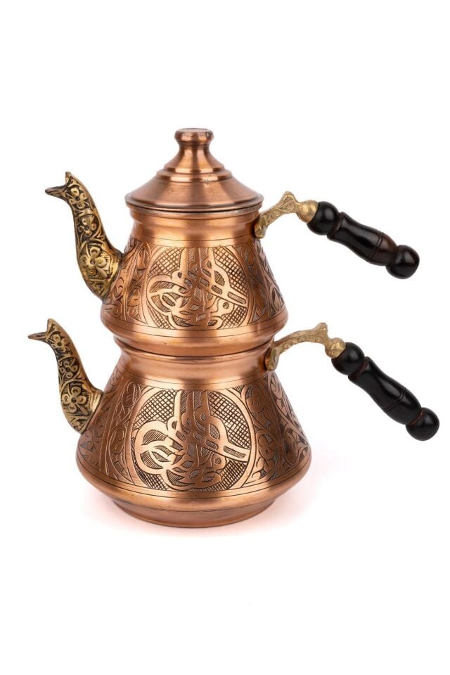 Bakır Selçuk TUĞRA motifli Çaydanlık Skoçlu