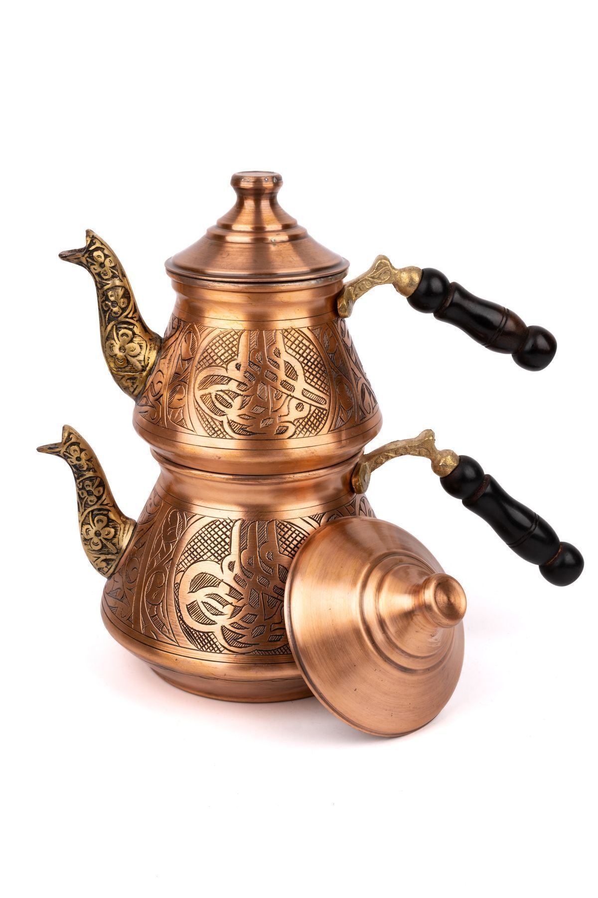 Bakır Selçuk TUĞRA motifli Çaydanlık Skoçlu