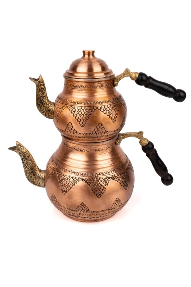 Bakır Üzüm Motifli Skoç Kaplama Çaydanlık