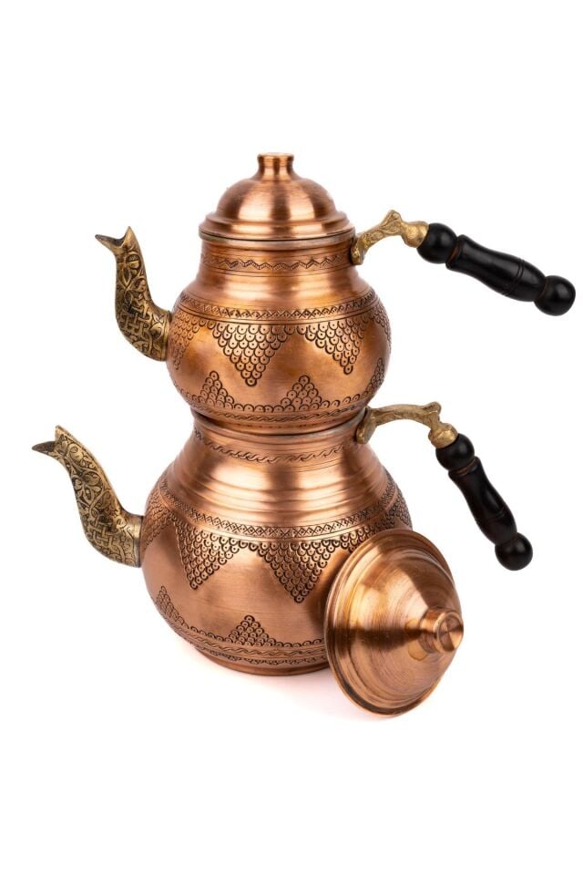 Bakır Üzüm Motifli Skoç Kaplama Çaydanlık