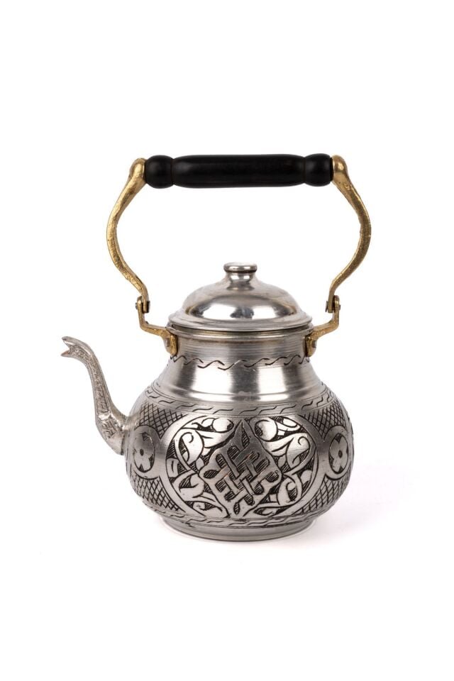 Bakır üstten kulplu el oyması Çaydanlık 01