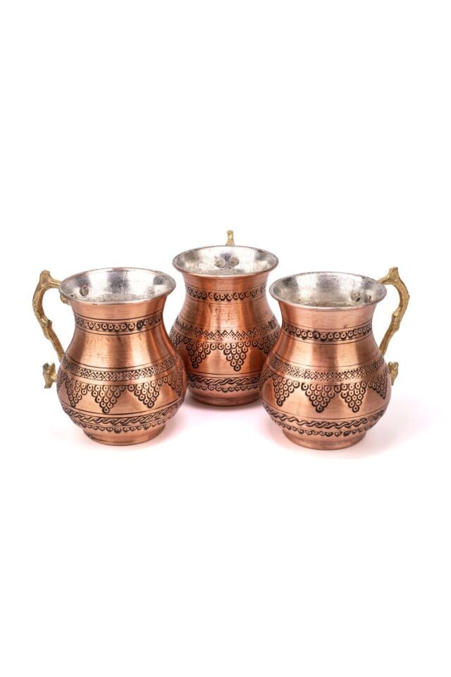 Germanicia Üzüm Desenli Oyma Bakır Bardak/maşrapa 3'lü