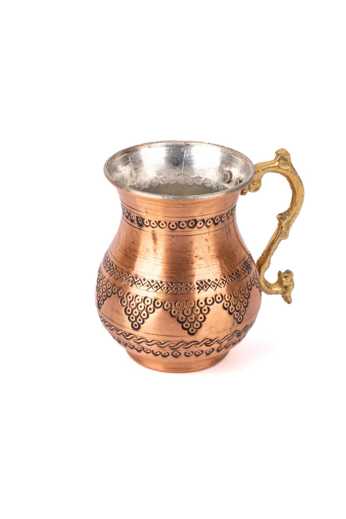 Üzüm Desenli Oyma Bakır Bardak/Maşrapa